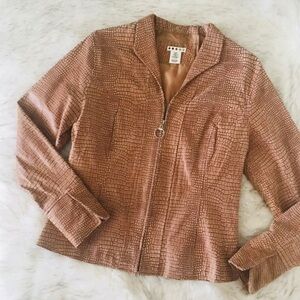 Women's Tan Leather Crocodile pattern Moto Jacket